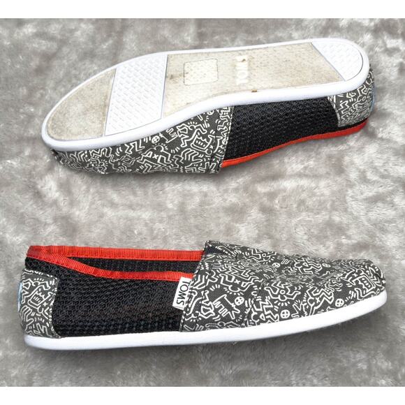 Toms Keith Haring Chalkboard Mesh Slip On Classic Flats Womens Size 7 - Picture 12 of 14